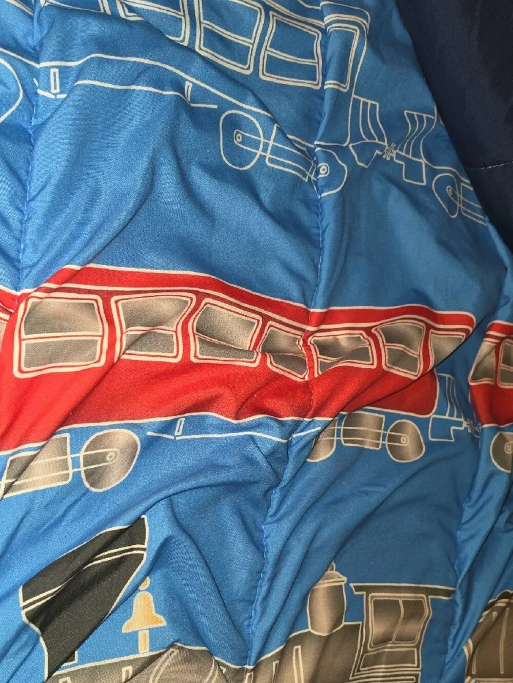 Kids Train Print Twin Sheet Set With Conforter - Blue, Red, Gray